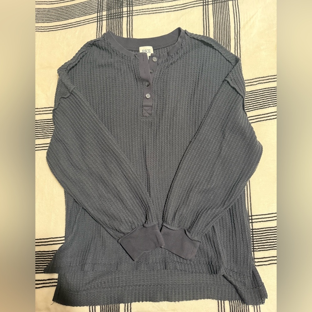 BKE Charcoal Waffle Knit Henley
